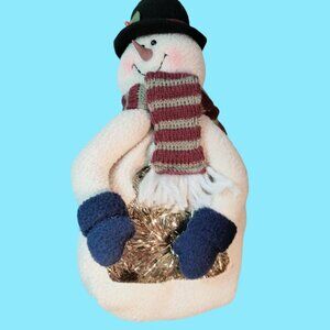Snowman Plush Gift Candy Bag Scarf Hat Christmas Decoration White Fleece